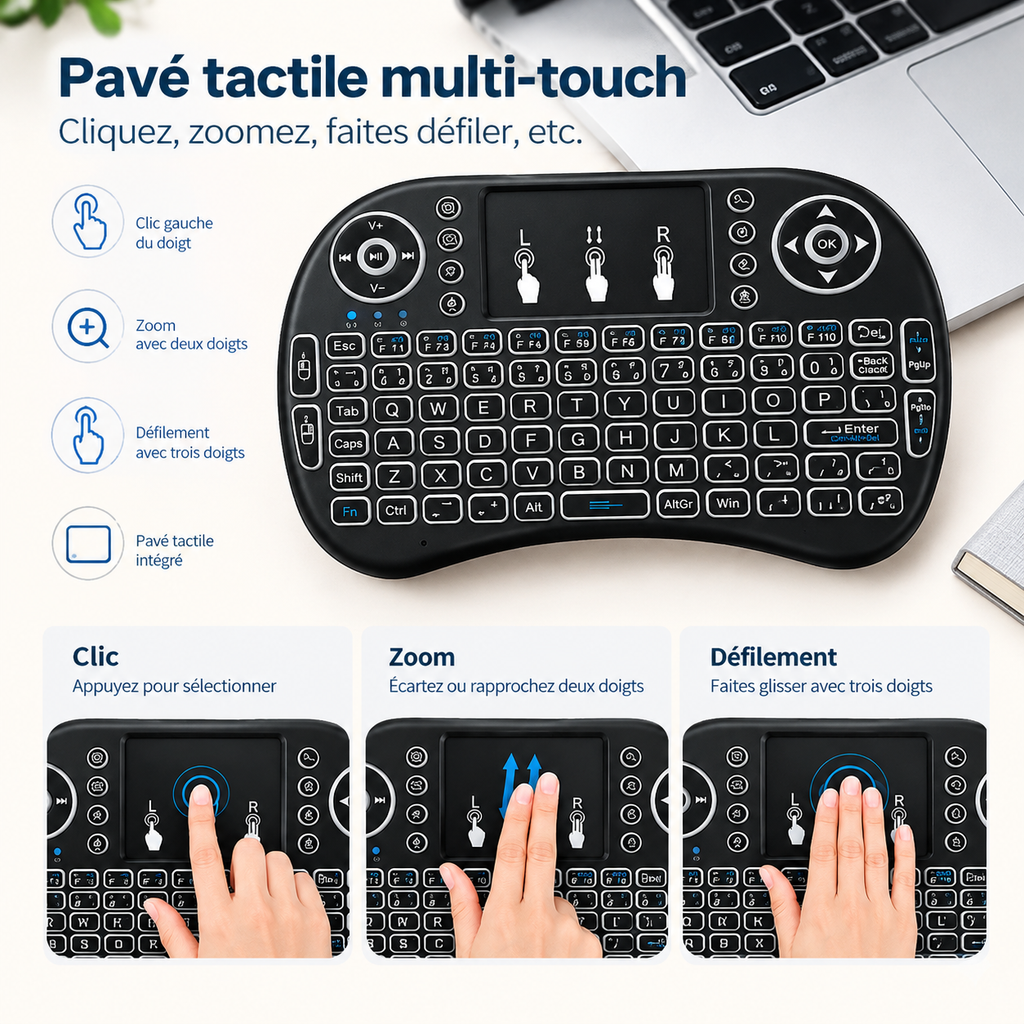 Mini Clavier Sans Fil avec Souris Intégrée – Compact & Universel