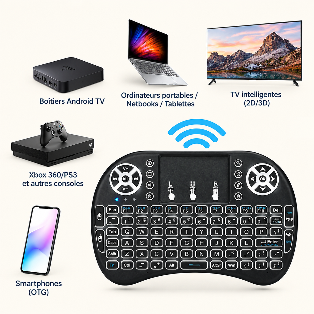 Mini Clavier Sans Fil avec Souris Intégrée – Compact & Universel