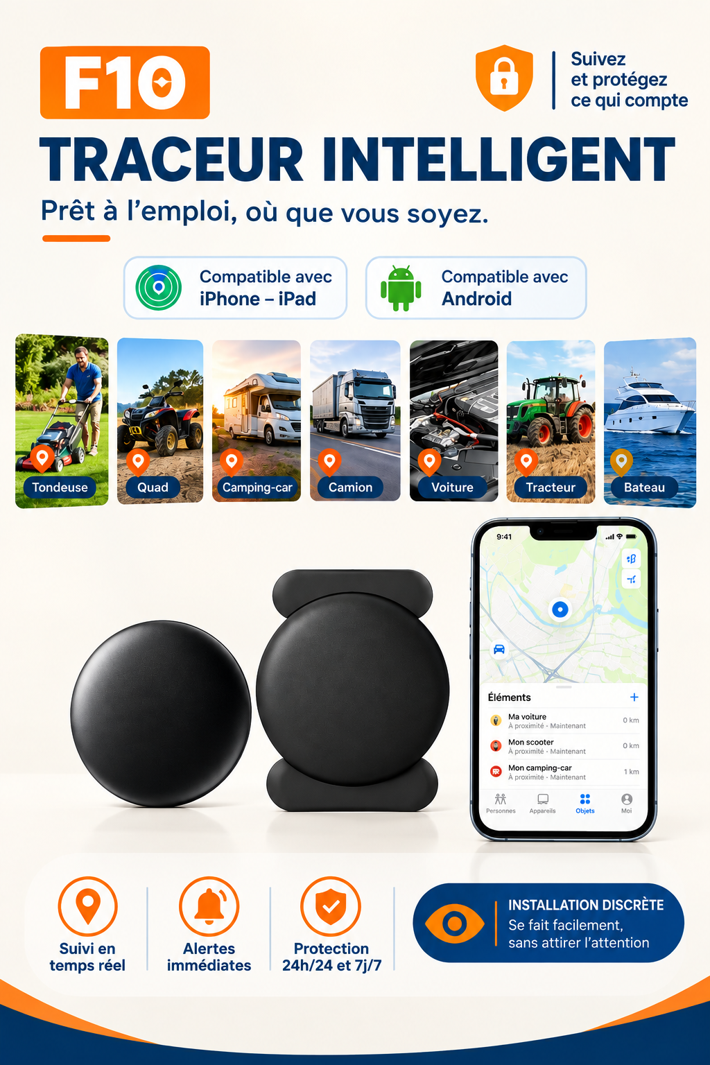 F10 — Traceur intelligent anti-perte & antivol